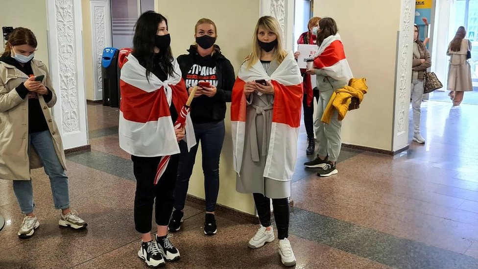 Belarus opposition activists in Vilnius airport, 23 May 21