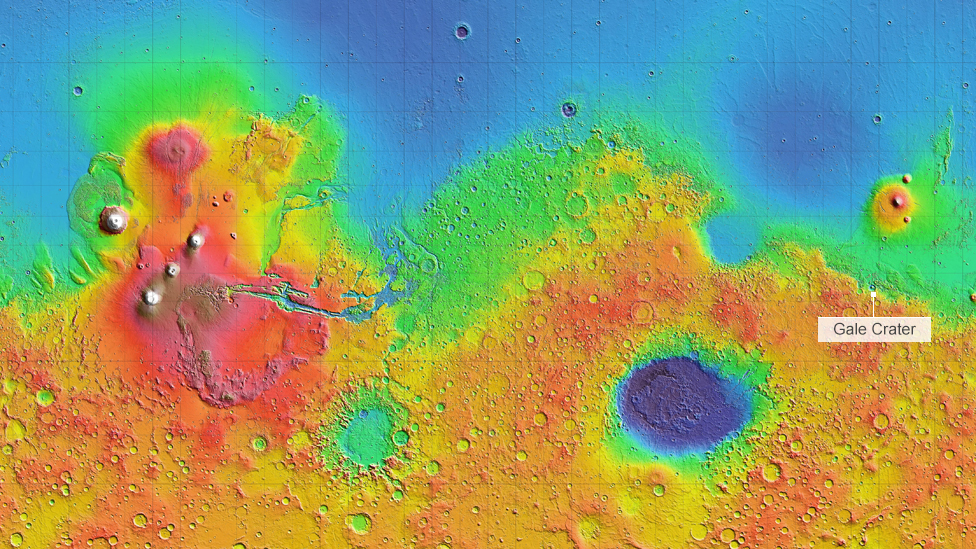 Карта высот Мола на Марсе от Odyssey