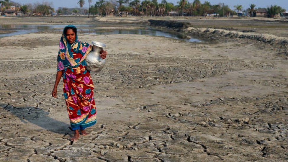 A woman in Bangladesh collects drinking water.