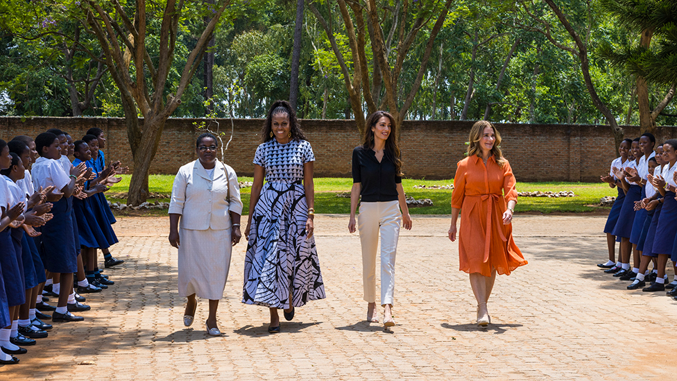 Michelle Obama, Amal Clooney and Melinda French Gates with Sister Veronica Massa, headmistress of Ludzi School
