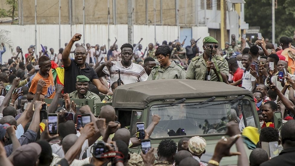 Malians cheer as military enter the streets of Bamako, Mali 18 August 2020