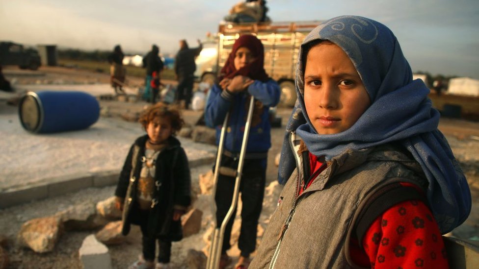 Niños en un campo de desplazados en la provincia de Idlib.