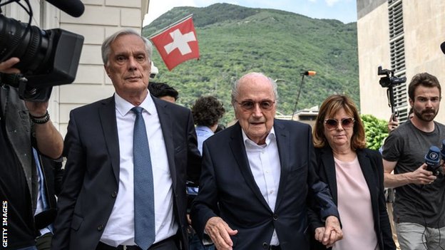 Sepp Blatter arrives at court in Switzerland