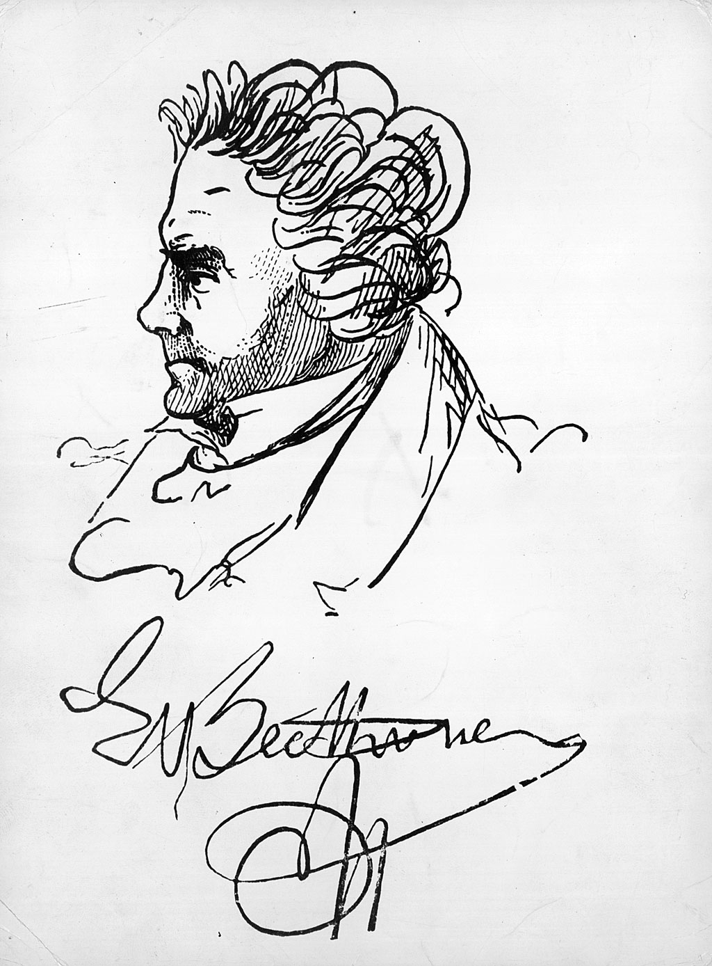 Un retrato autografiado del compositor alemán Ludwig van Beethoven (1770-1827).