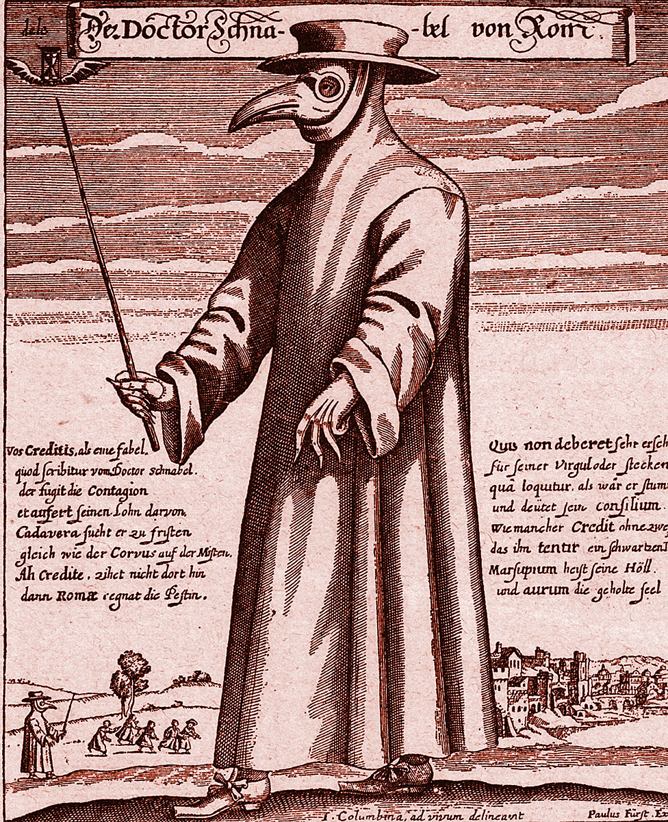 Doctor con ropa de protección en 1656