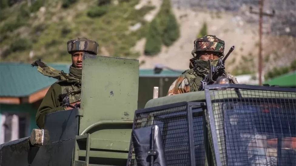 Indian troops on the Chinese border.