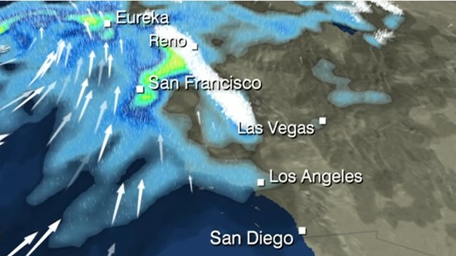 BBC Weather graphic showing Monday evening's forecast for California.