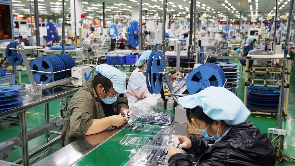 Employee work at a Foxconn factory on September 4, 2021 in Zhongmu County, Zhengzhou City, Henan Province of China.
