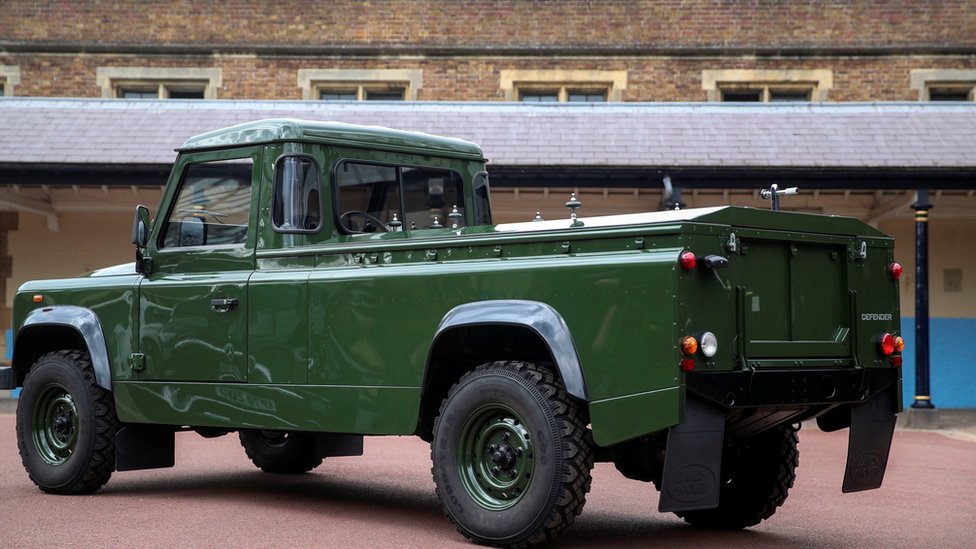 Modified Jaguar Land Rover which will carry Prince Philip's coffin