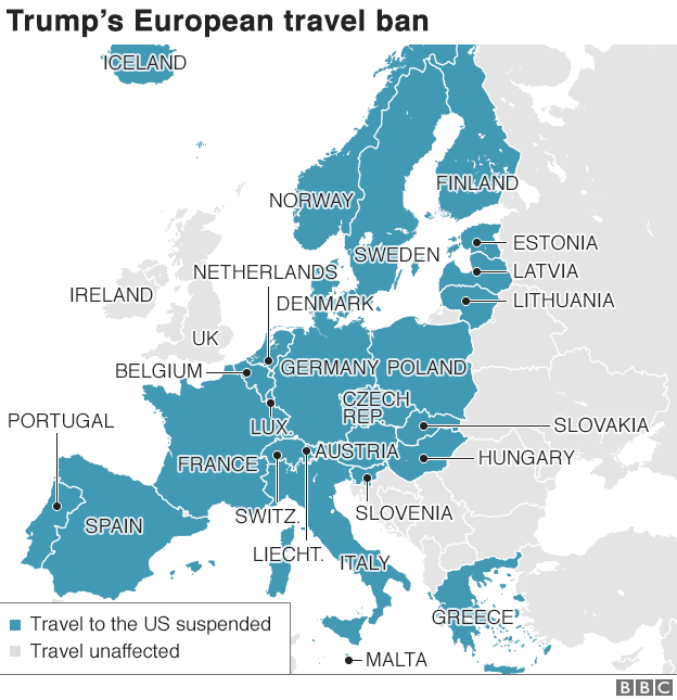Карта стран, пострадавших от запрета на поездки в США