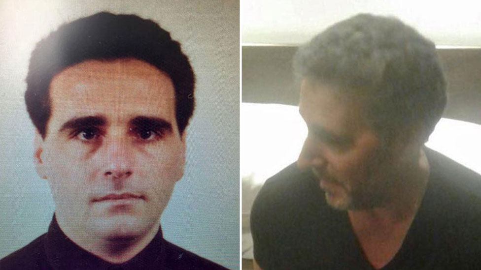 A composite image showing a young Rocco Morabito, left, and right, the same man after his arrest in September 2017