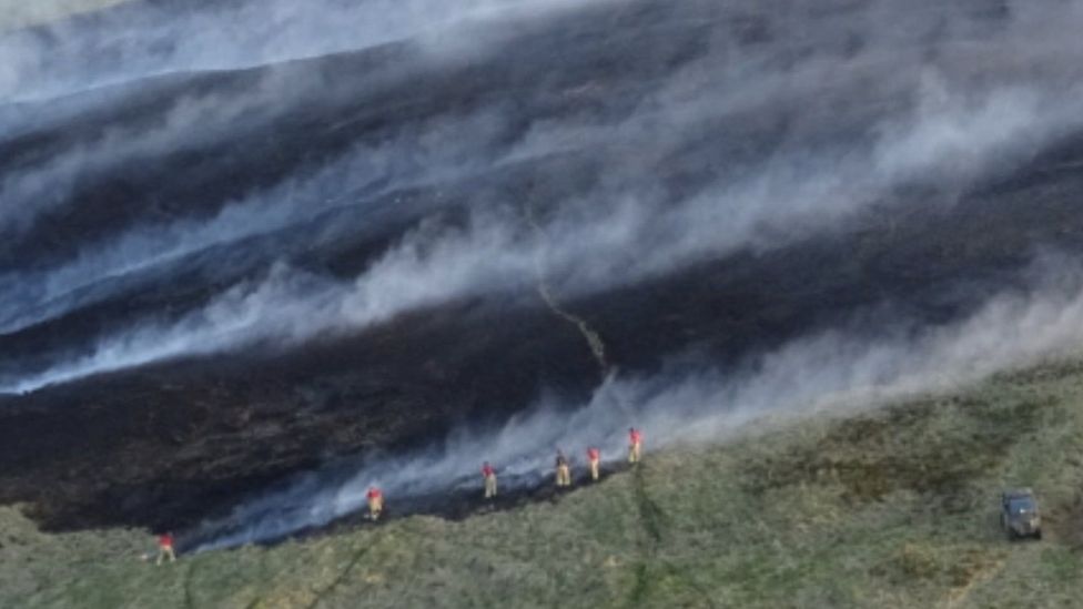 Пожарные боролись с пламенем в течение двух дней, которое распространилось на 5 км вересковой пустоши