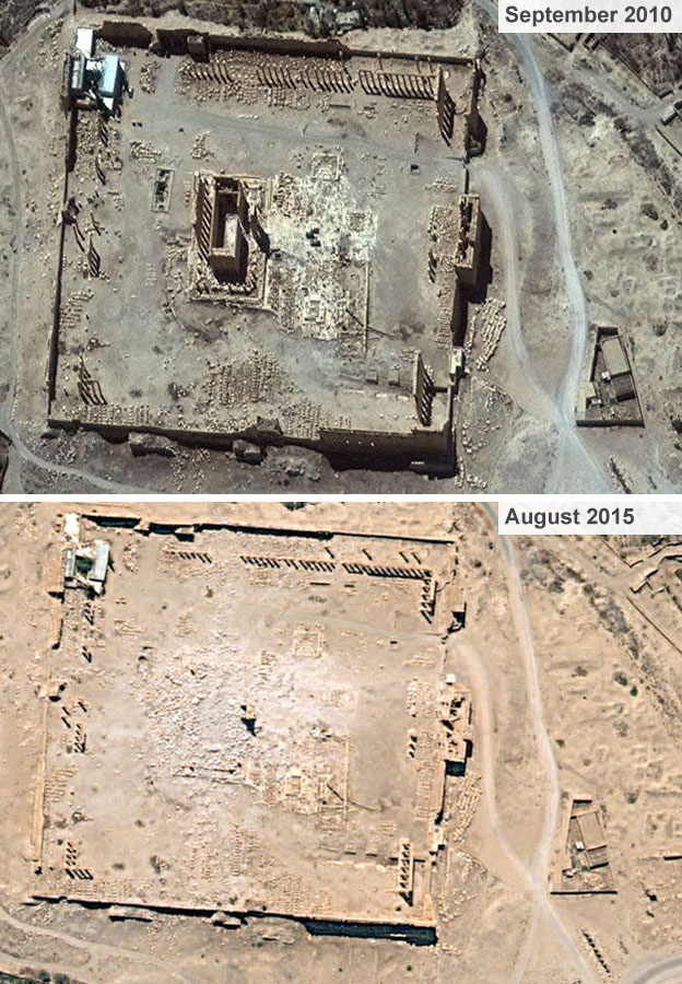 Храм Бэла до и после его разрушения IS