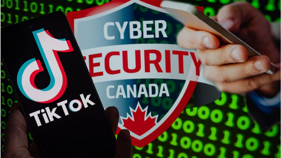 Ilustración sobre TikTok y un escudo de seguridad de Canadá.