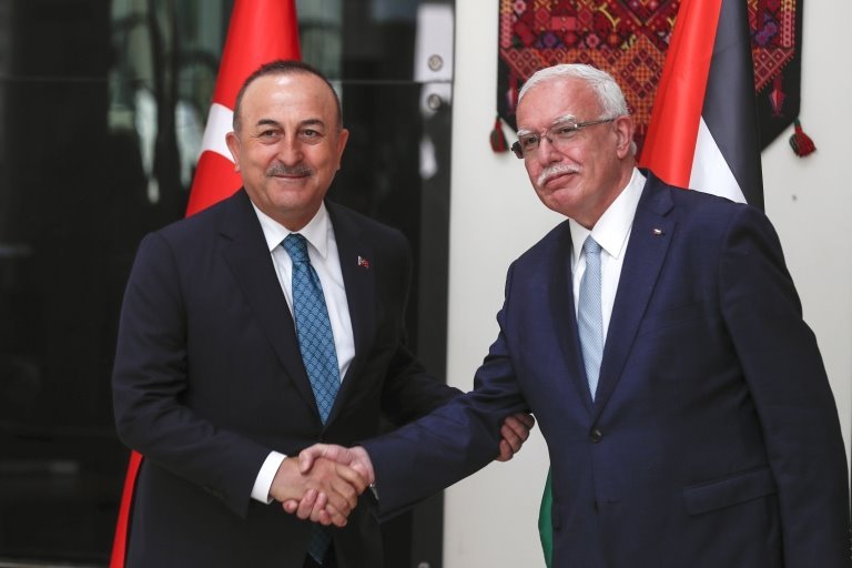 Dışişleri Bakanı Mevlüt Çavuşoğlu ve Filistin Dışişleri Bakanı Riyad Malki