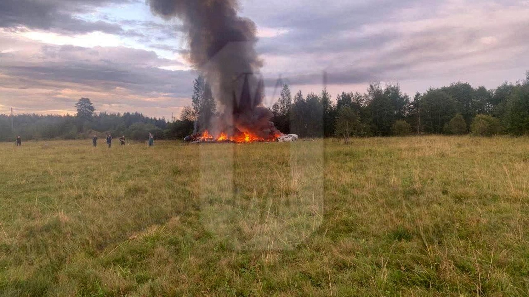 Image, via the Reuters news agency, which appears to show plane wreckage on fire at a location given as Tver region, western Russia