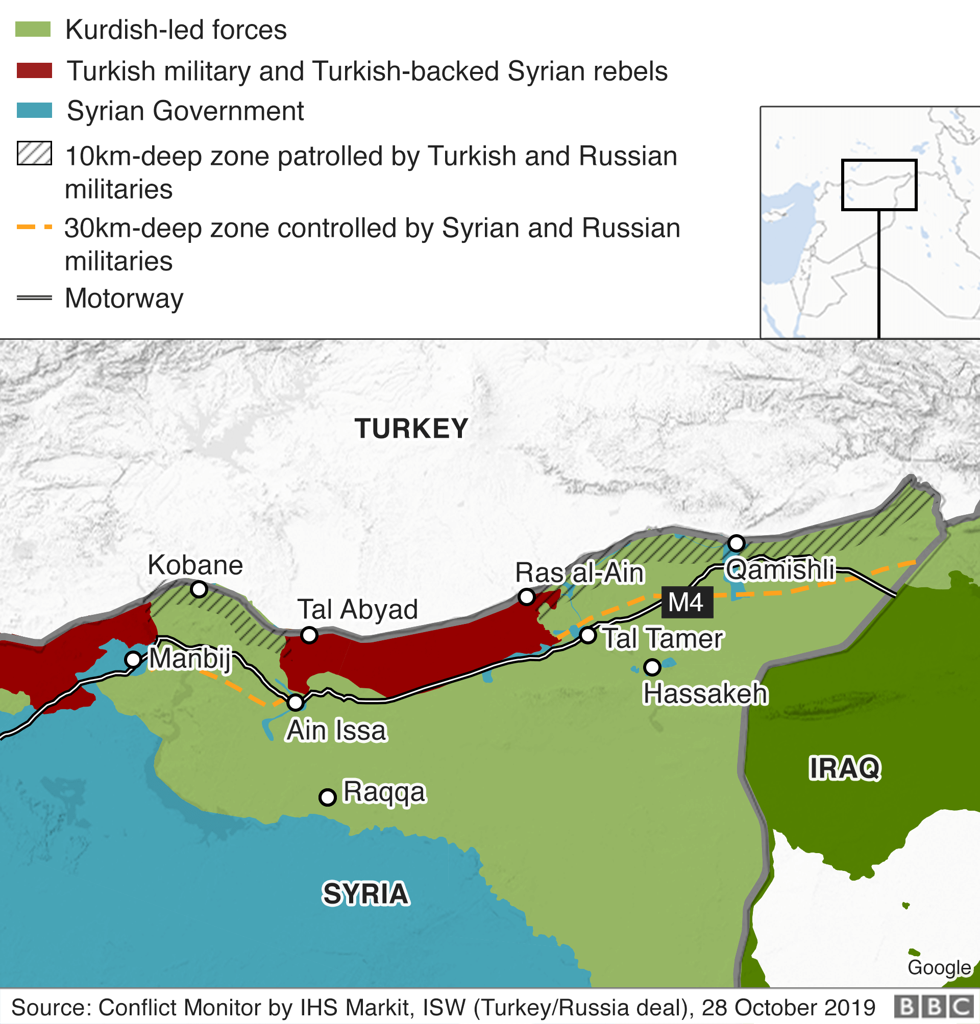 Карта территориального контроля на северо-востоке Сирии