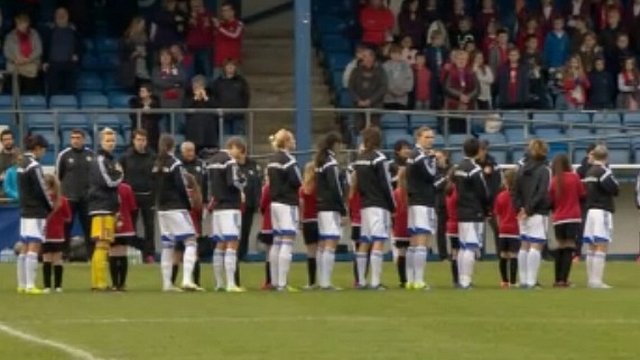 Kazakhstan women's team stand for the anthems