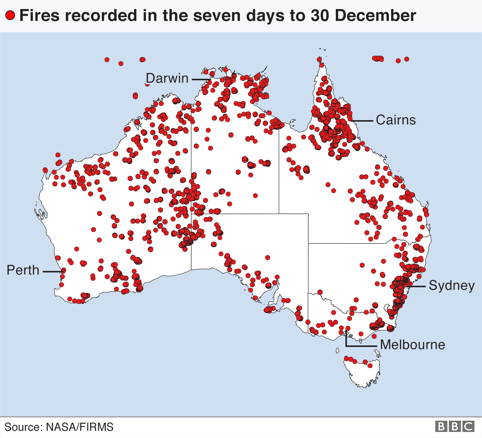 Карта пожаров в Австралии