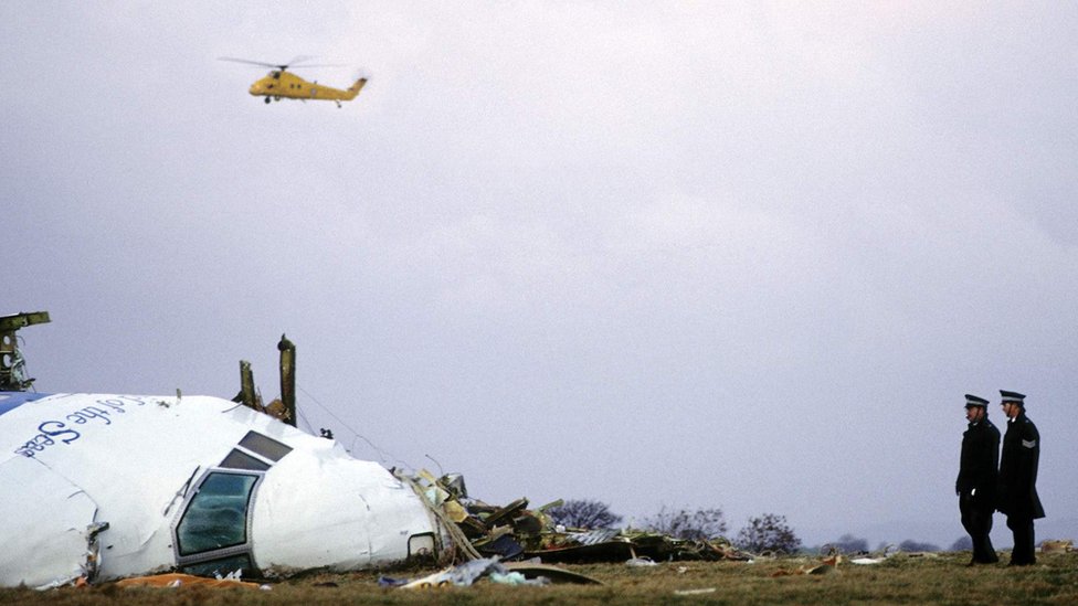Restos del avión estrellado en Lockerbie.