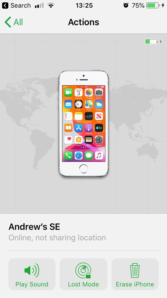 «Найди мой iPhone» показывает, что телефон Эндрю заряжается
