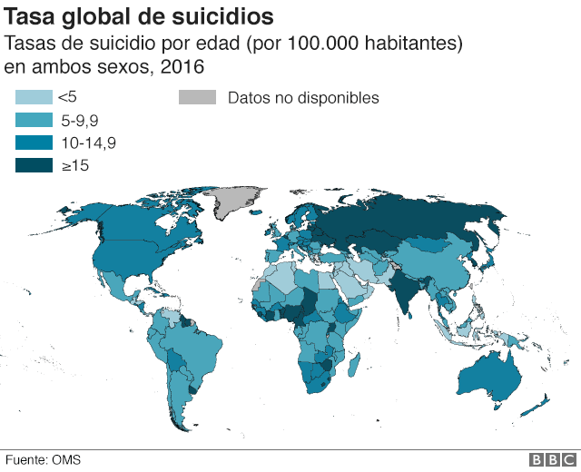 Mapa de la tasa global de suicidios