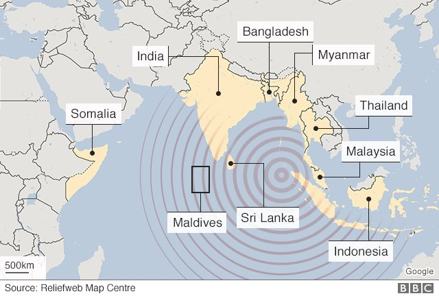 Карта цунами 2004 г.