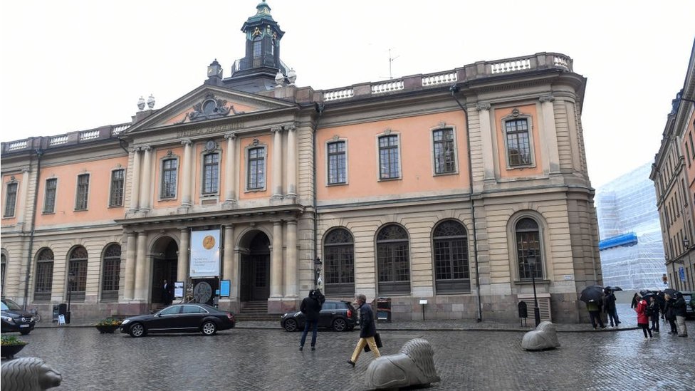 El antiguo edificio de la Bolsa de Valores, sede actual de la Academia Sueca en Estocolmo.