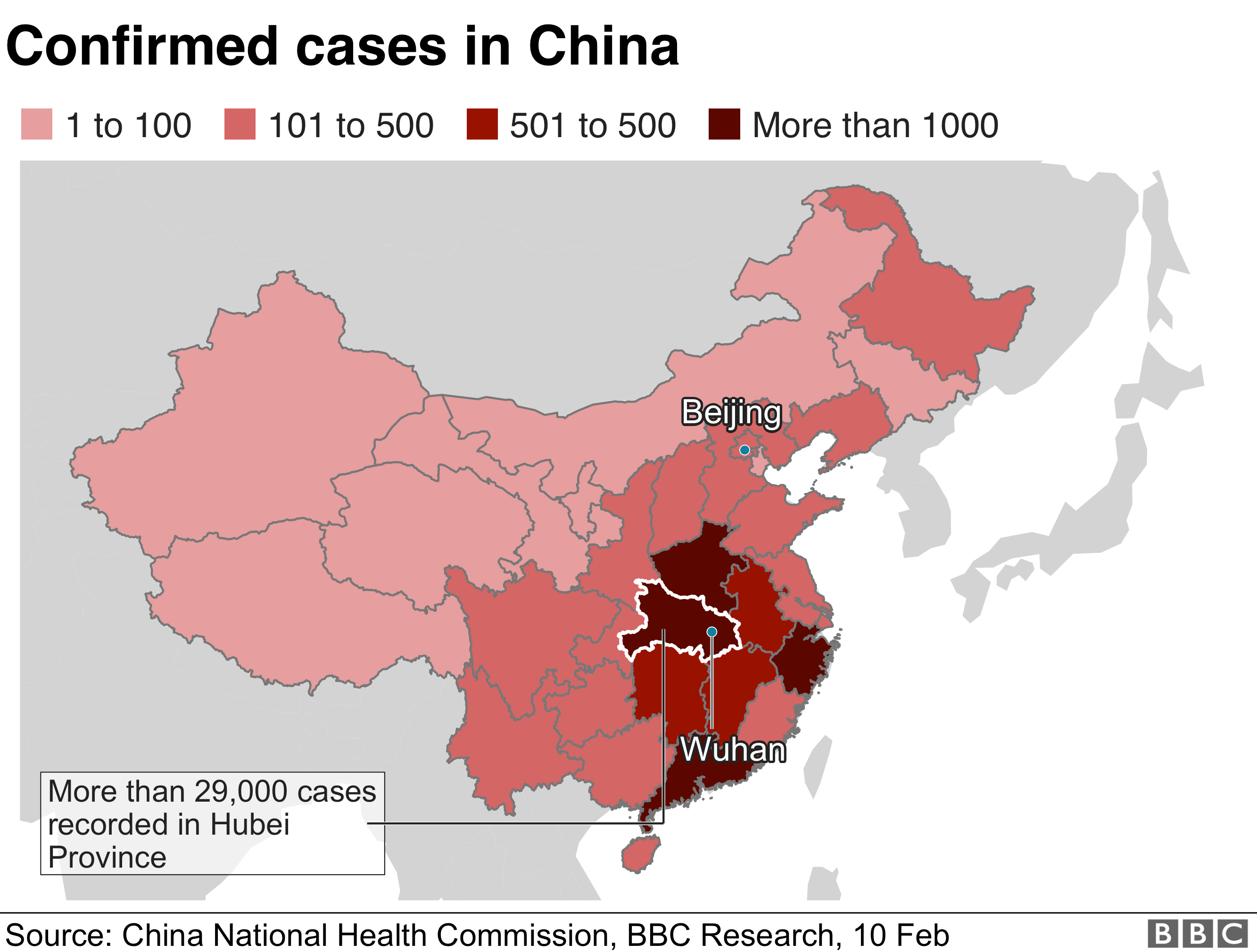 Карта с подтвержденными случаями в Китае