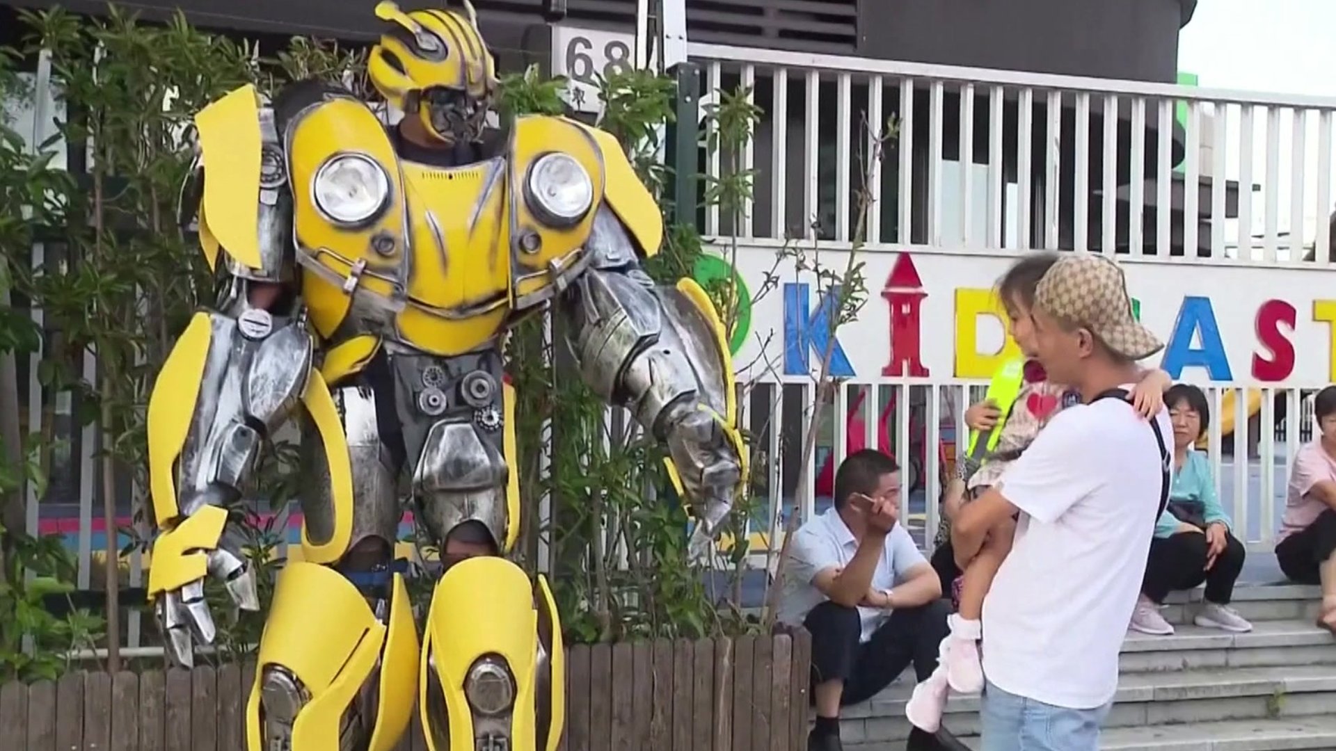 Father dresses as Transformer on son's first day back at school