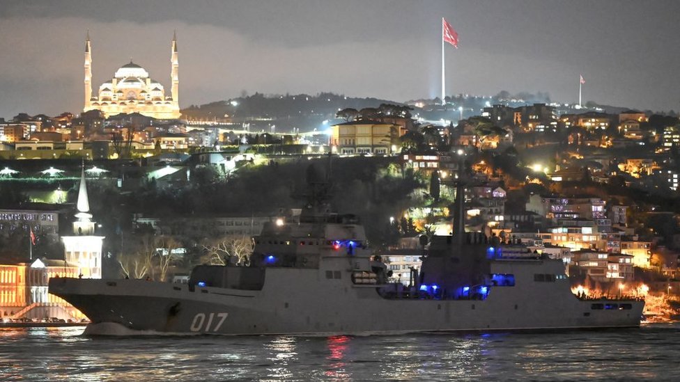 The Pyotr Morgunov sails through the Bosphorus Strait en route to the Black Sea on 9 February