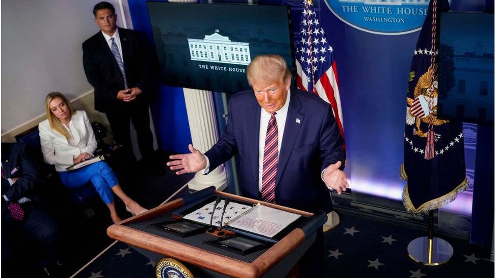 Mr Trumps speaks in the White House briefing room