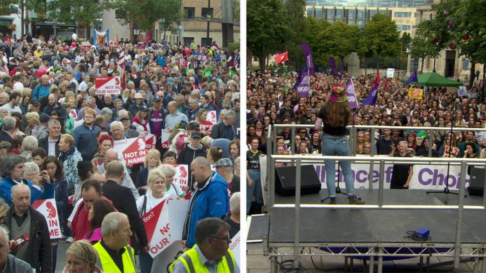 Митинги за выбор и против абортов в Белфасте
