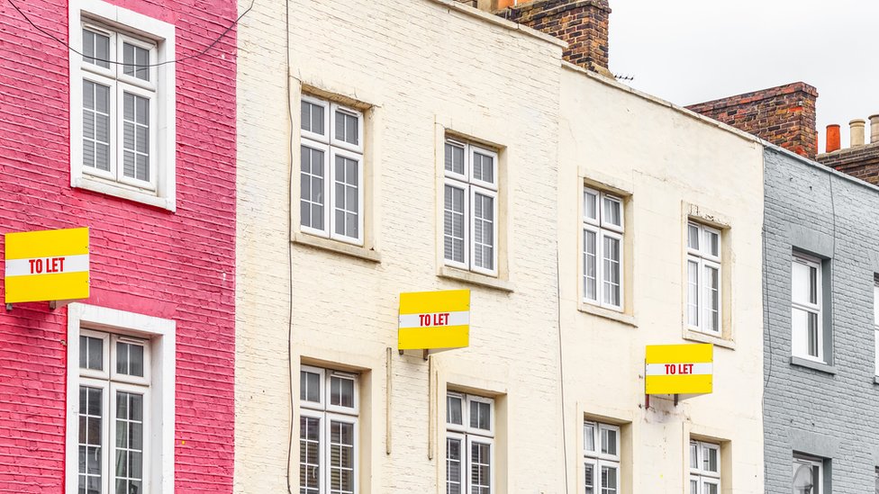 Houses with To Let signs on their walls