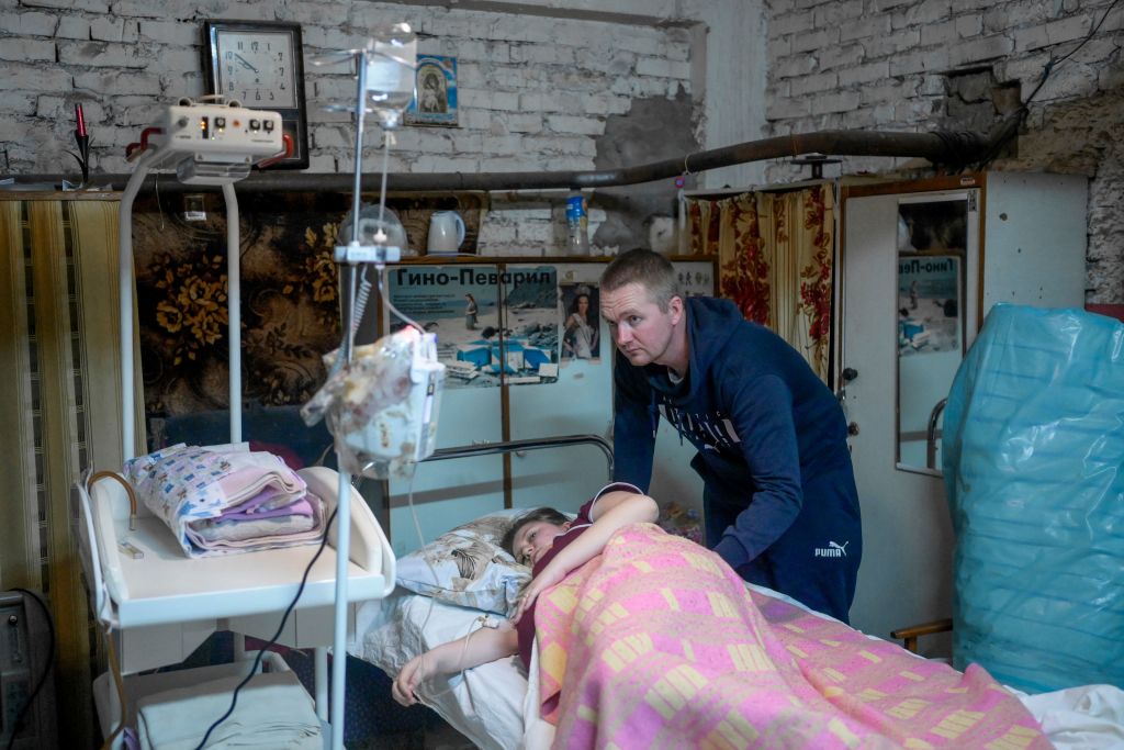 A mother waits to give birth in a hospital basement in Mykolaiv