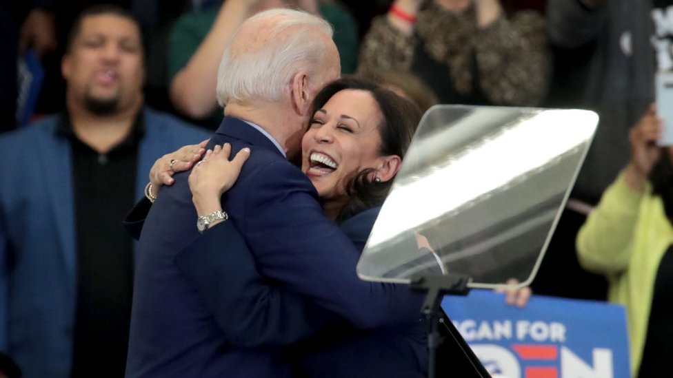Kamala Harris and Joe Biden at a Biden campaign event