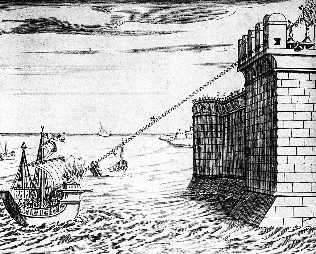 Grabado muestra el método de Arquímedes para quemar los buques romanos durante el sitio de Siracusa