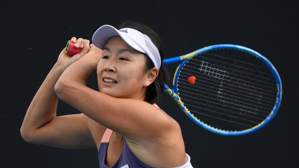 Shuai Peng of China in action during her Women's Singles first round match against Nao Hibino of Japan on day two of the 2020 Australian Open at Melbourne Park on January 21, 2020 in Melbourne, Australia