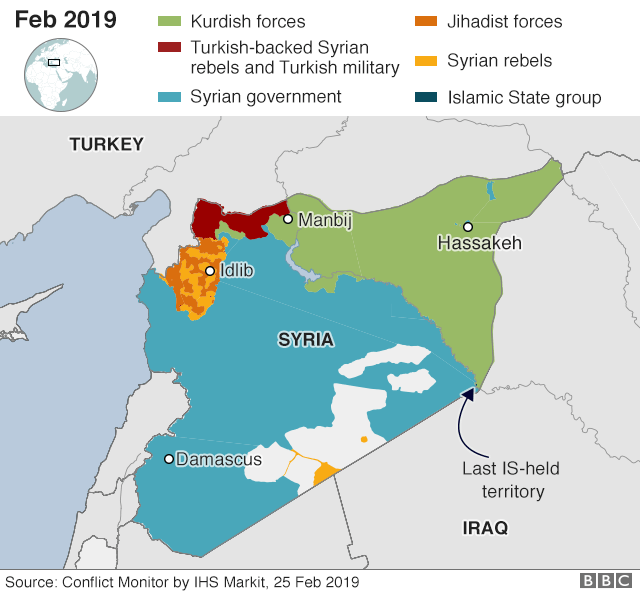 Карта с изображением контроля над Сирией (25 февраля 2019 г.)