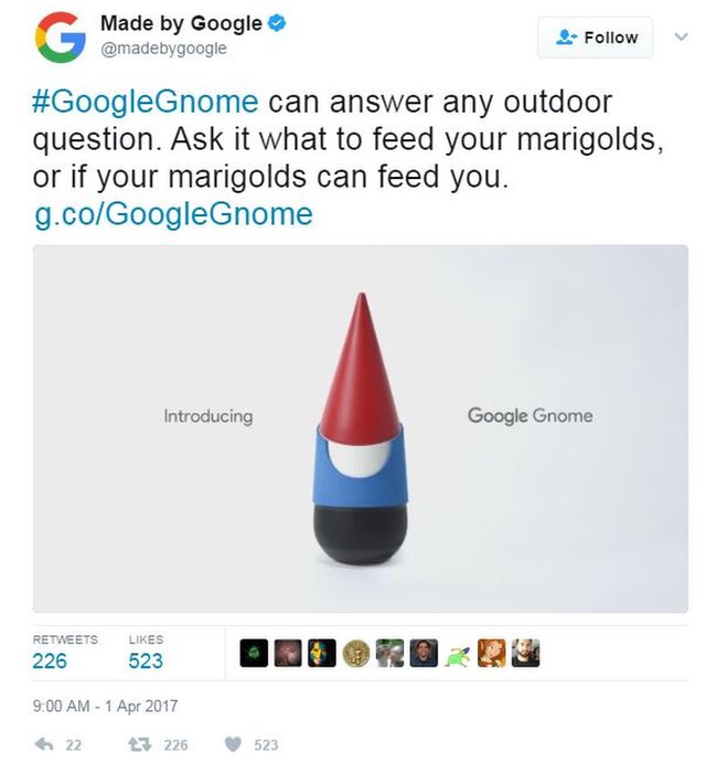 Твит, посвященный разностороннему "Google Gnome"