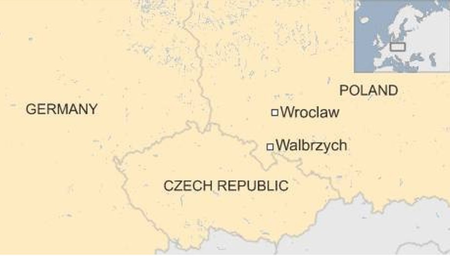 Карта Польши с изображением Вроцлава и Валбжиха - август 2015 г.