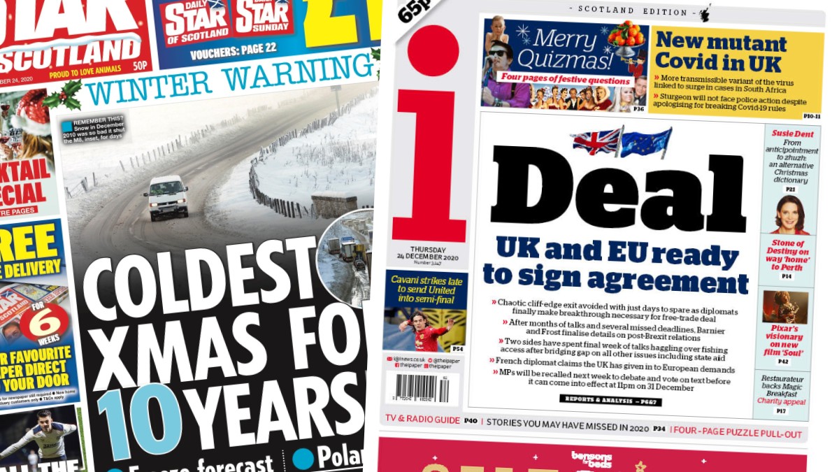 Scotland S Papers Uk And Eu Ready To Sign Deal And Freezing Christmas Bbc News