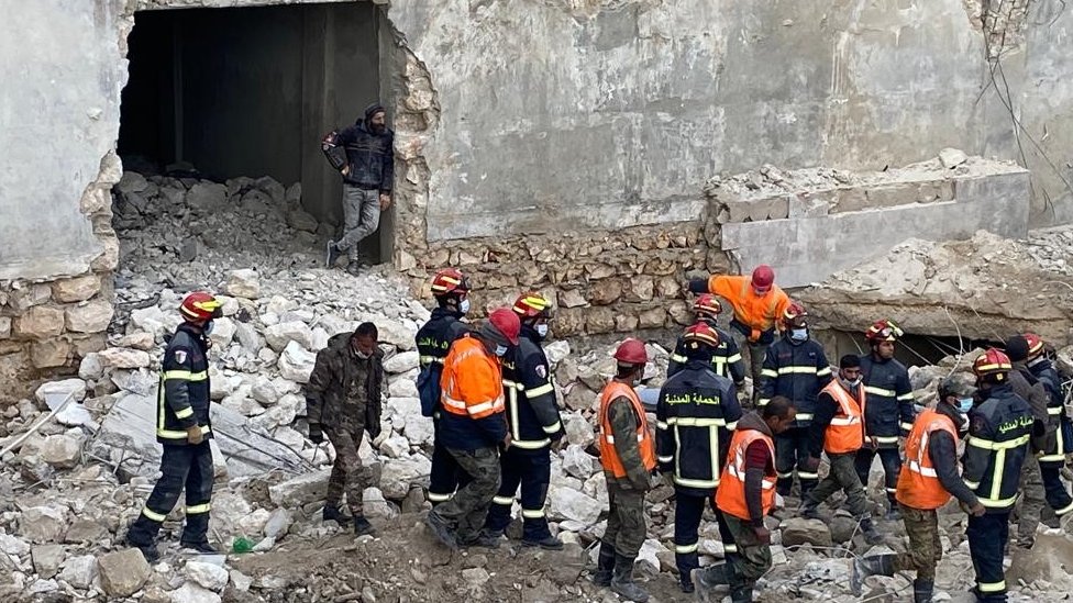 Rescuers in Aleppo