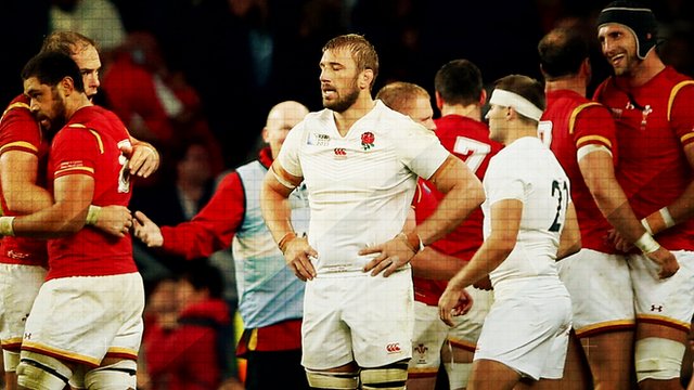 Chris Robshaw stands dejected after Wales beat England at Twickenham at the 2015 Rugby World Cup