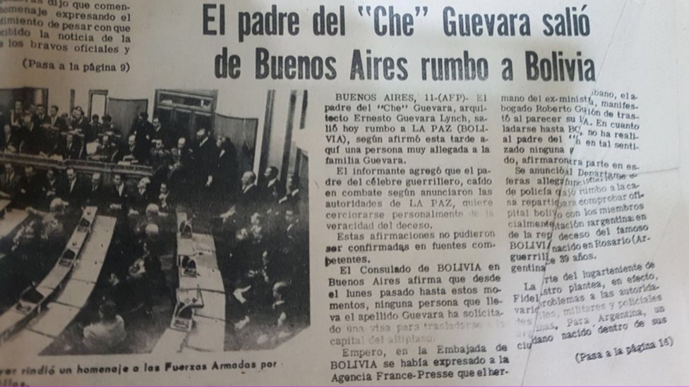 Medios bolivianos en 1967 informaron que el padre del Che tenía la intención de llegar hasta Bolivia para identificarlo. (Foto: archivo Iván Miranda) Periódico boliviano de 1967 con la noticia del viaje del padre del Che a Bolivia