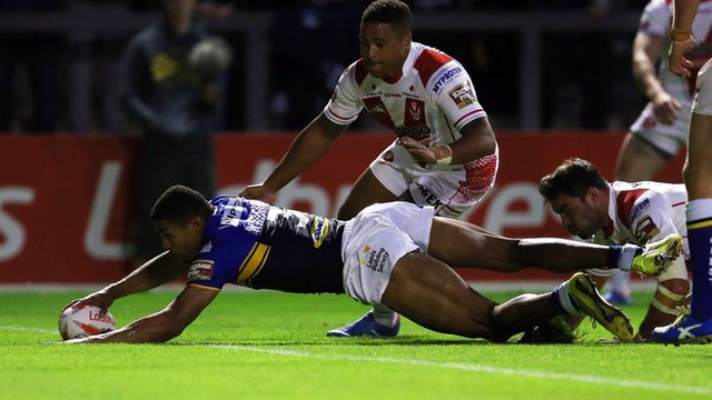 Kallum Watkins scores a try for Leeds Rhinos in their Challenge Cup semi-final victory over St Helens