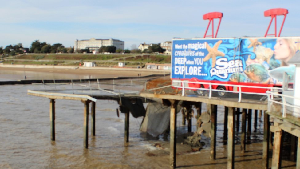 Clacton Pier Section collapses into sea as concrete poured BBC News