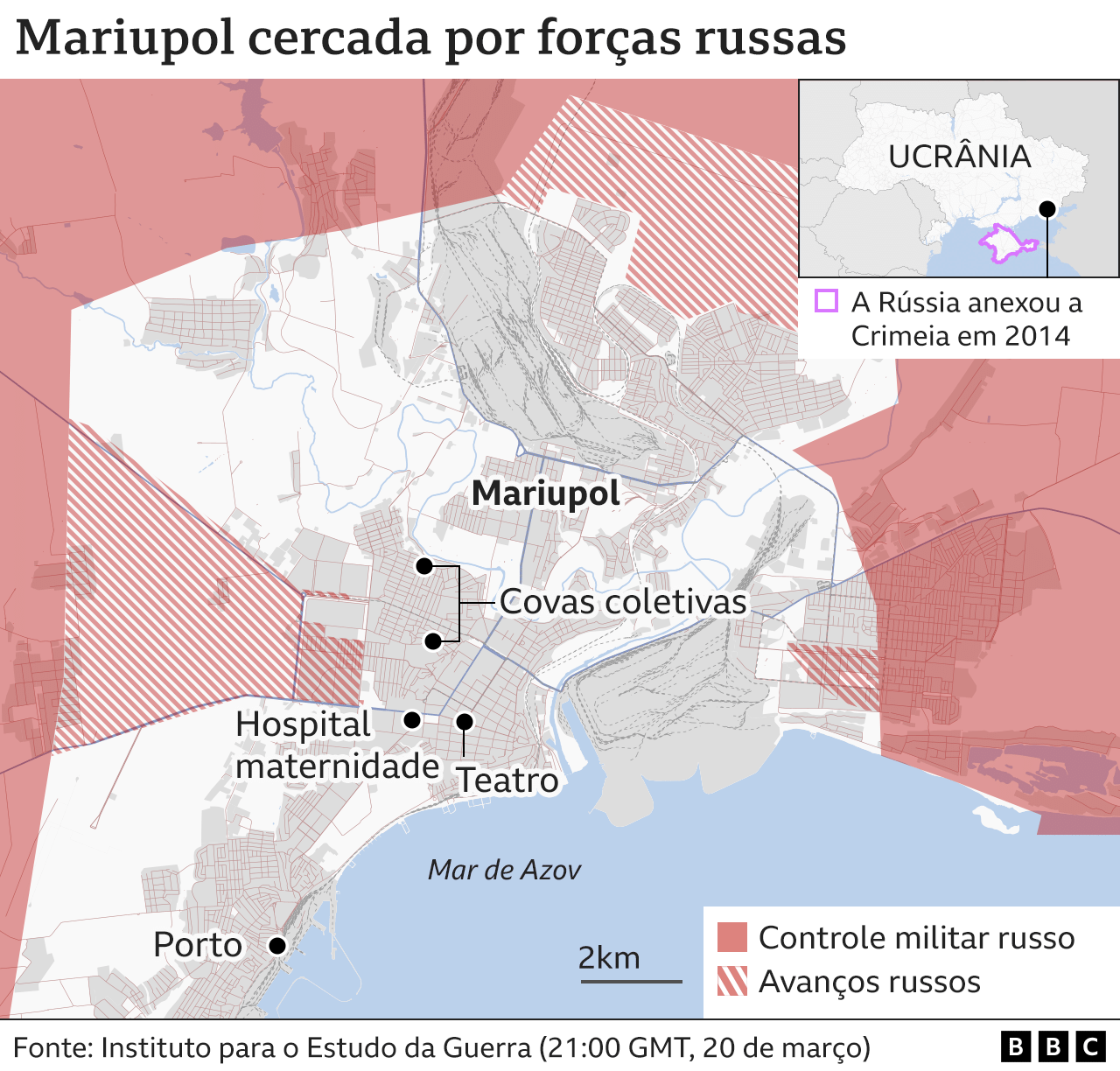 Mapa mostra avanço das forças russas em Mariupol
