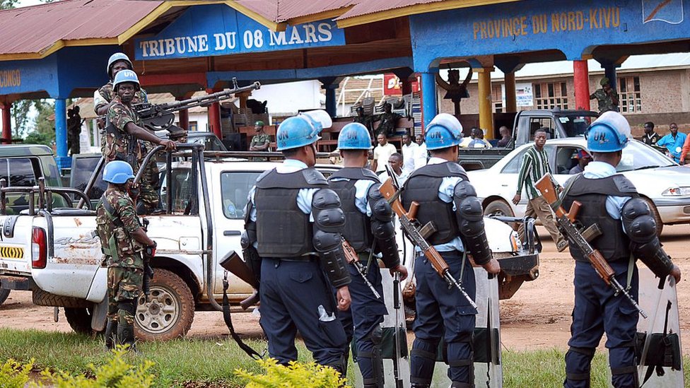 Солдаты ООН стоят на страже 23 октября 2014 года в Бени.