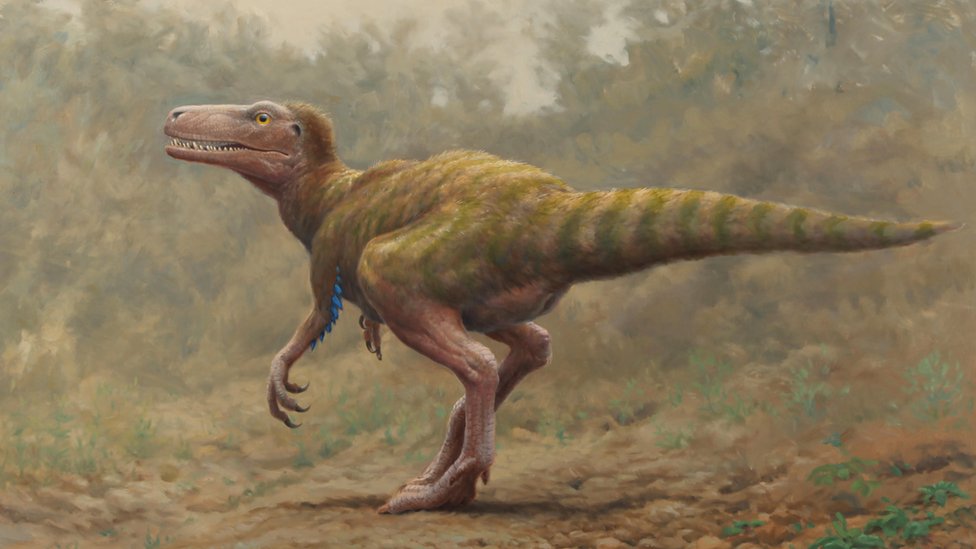 Художник изображает динозавра саркозавра, нарисованный Джулианом Фриером